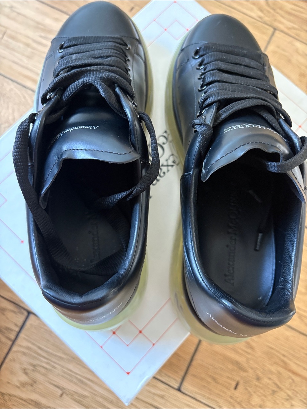 Alexander McQueen Black Leather Sneakers with Translucent Yellow-Tinted Sole - Picture 5 of 7